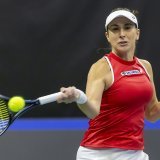 Belinda Bencic a fait honneur à son statut de leader de l'équipe de Suisse pour son retour en Billie Jean King Cup. KEYSTONE/SALVATORE DI NOLFI